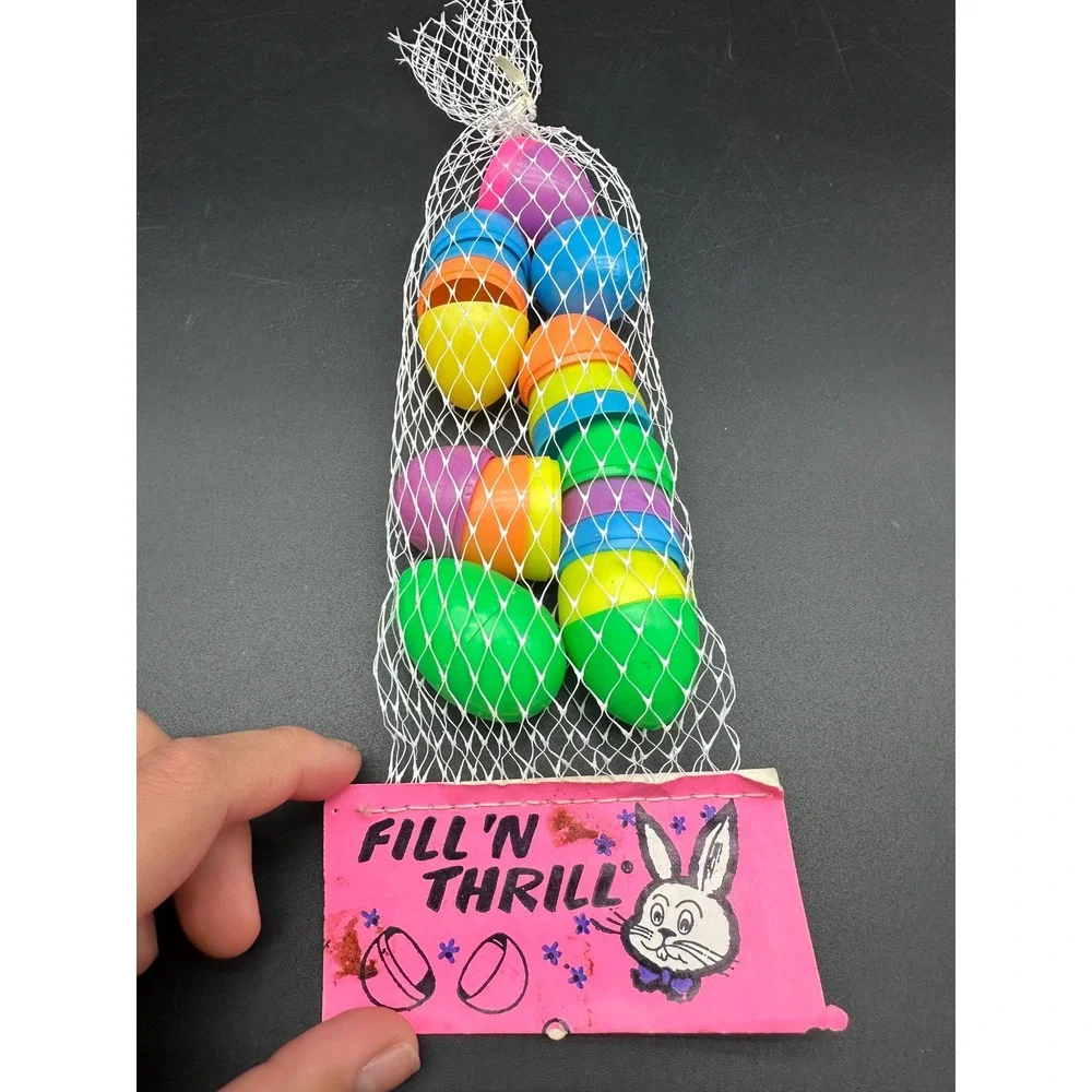 Vintage Fill N‎ Thrill Plastic Easter Eggs Peoria Plastic Co Mesh Bag NOS 1970s